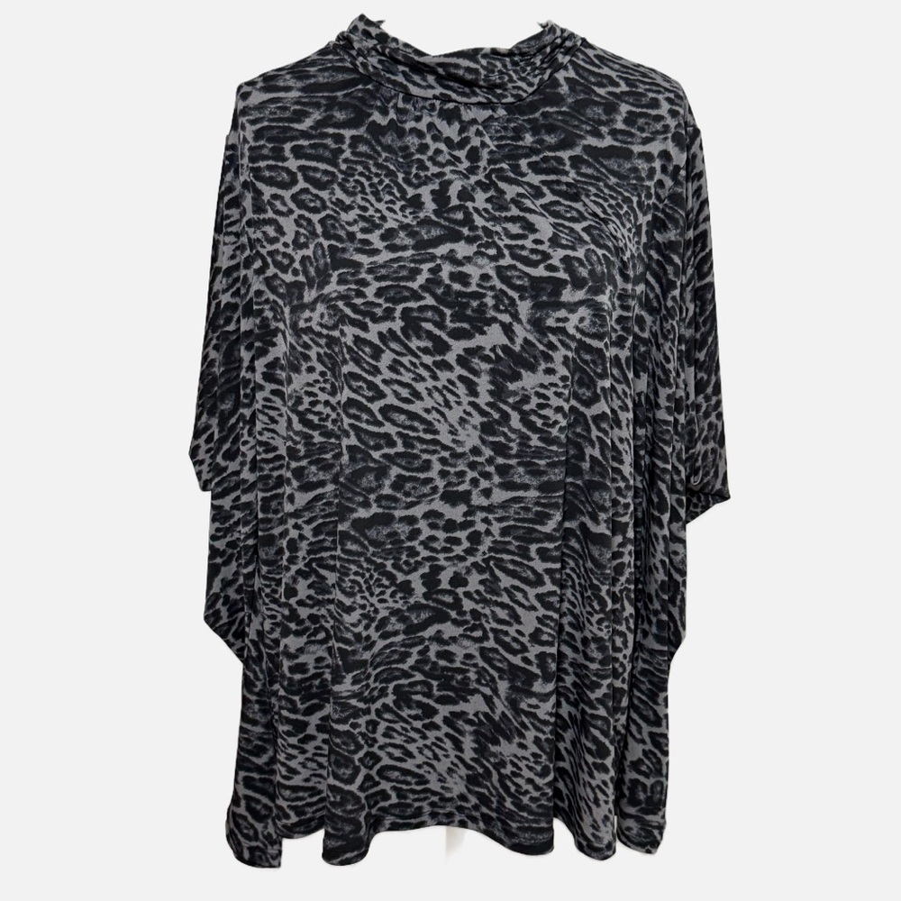 Cato Black and Gray Leopard top with long slit/open sleeves